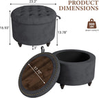 24 Inch Round Storage Ottoman,Modern Tufted Ottomans,Circular Coffee Table with Removable Top,Upholstered Large Ottoman with Storage Footrest Stool for Bedroom Living Room (Darkgrey)