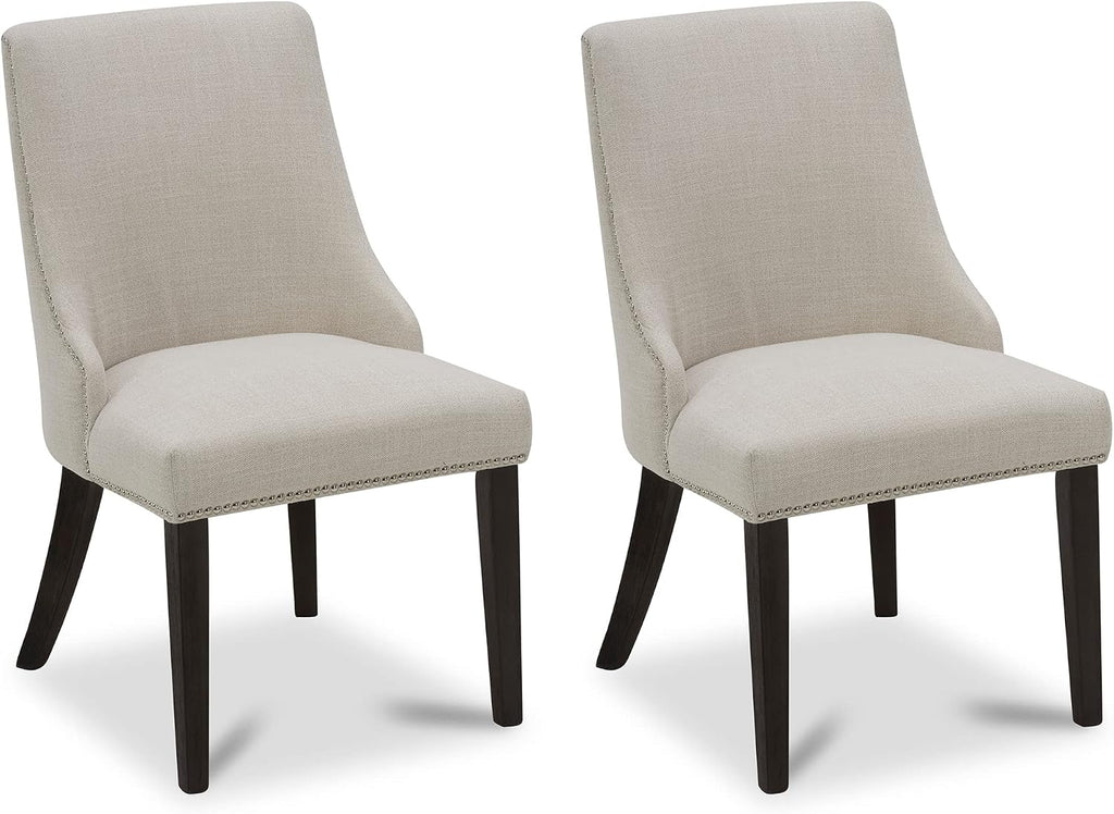 CHITA Farmhouse Dining Chairs with Nailhead Trim, Set of 2, Linen | Fabric High Back Dining Chairs, Upholstered Chairs with Sturdy Wood Frame for Dining Room