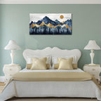 Abstract Nordic Canvas Wall Art - Indigo Blue and Brown Mountain Forest Picture Wall Decor Sun Birds Canvas Painting Nature Landscape Prints Artwork for Living Room Bedroom Decoration 24" x 48"