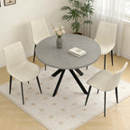44" Round Dining Table with Chair Set for 4, Modern Mid-Century Dining Table Set of 4, Cozy Dinette Sets with Metal Leg for Kitchen Dining Room Apartment(Gray Table + Beige Chairs) | Cushioned Minimalist Beige Chairs of 4, Mid-Century Grey Tabletop