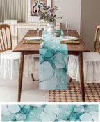Turquoise Marble Cotton Linen Table Runner for Dining Kitchen, Wedding Outdoor Party Tablerunners Decoration, Nature Marble Crack Country Retro Dresser Scarf Coffee Tablecloth Runners 13x72 Inches