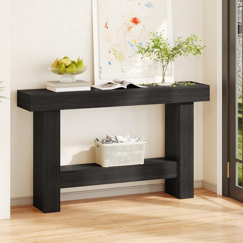 55 Inch Farmhouse Console Table, Wooden Rectangular Sofa Table Behind the Couch, Industrial Entryway Tables with Storage for Living Room, Entrance, Hallway