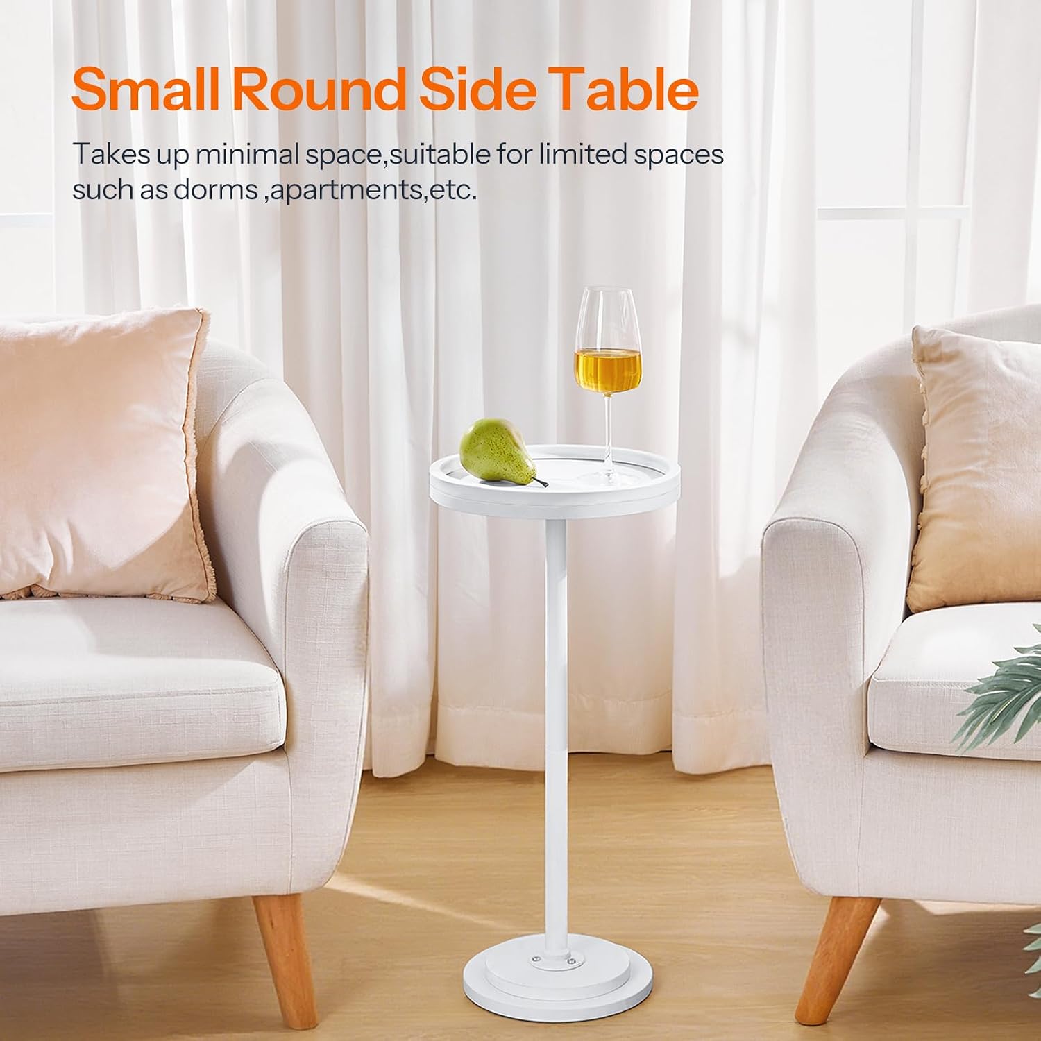 HOOBRO Small Round Side Table, Drink Table, Coffee Martini Table with Pedestal Accent for Small Spaces in Living Room, Bedroom, Sofa Couch, White WW168BZ01