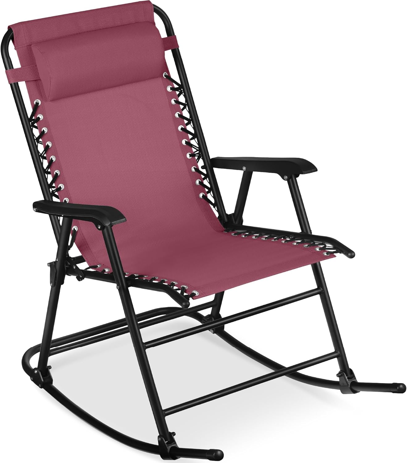 Best Choice Products Outdoor Zero Gravity Rocking Chair, Folding Reclining Patio Lounge Chair with Adjustable Pillow for Lawn, Beach, Camping - Burgundy