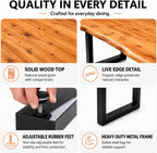 Farmhouse Live Edge Dining Table, Solid Wood Dining Table with 2" Table Top & Metal Base, Wood Slab Industrial Live Edge Desk for Kitchen & Dining Room 2,4,6 People (63 * 31.5 * 29.5IN)