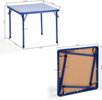 FurnitureR 5-Piece Folding Table and Chair Set, Compact Square Activity Table with 4 Folding Chairs, Sturdy Metal Frame, Flat-Fold Design for Game Room, Crafts, Family Activities
