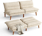 LINSY 71 Inch Futon Sofa Bed Corduroy Futon Couch with Adjustable Backrest, Convertible Folding Futons Sofa Couches for Small Spaces Living Rooms Apartment Office (Beige)