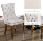 Velvet Dining Chairs Set of 6, Mid Century Tufted Dining Room Chairs with Nailhead Back Ring, Metal Legs, Modern Style for Kitchen, sillas de comedor (Beige, Golden Legs, 6 Pcs)