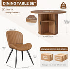 Miereirl Modern 5-Piece Dining Set for 4，47.24" Round Wooden Table with Semi-Open Storage Rack & Siding Door, Paired wth High-End Fabric Chairs -Warm Home Dining Room Combination