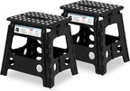 VECELO Folding Step Stool 13 Inch, Non-Slip Surface Portabl Foldable 1 Step Stool with Carry Handle, Heavy Duty to Support Kids/Toddler/Adults for Living Room Kitchen, Bathroom, Set of 2, Black