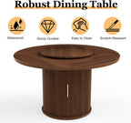 55'' Round Dining Table for 4-6, Mid-Century Modern Kitchen Table with Rotating Tray and 2-Layer Storage Shelf, Wood Slide Door Dining Room Table for Home Living Room, Walnut