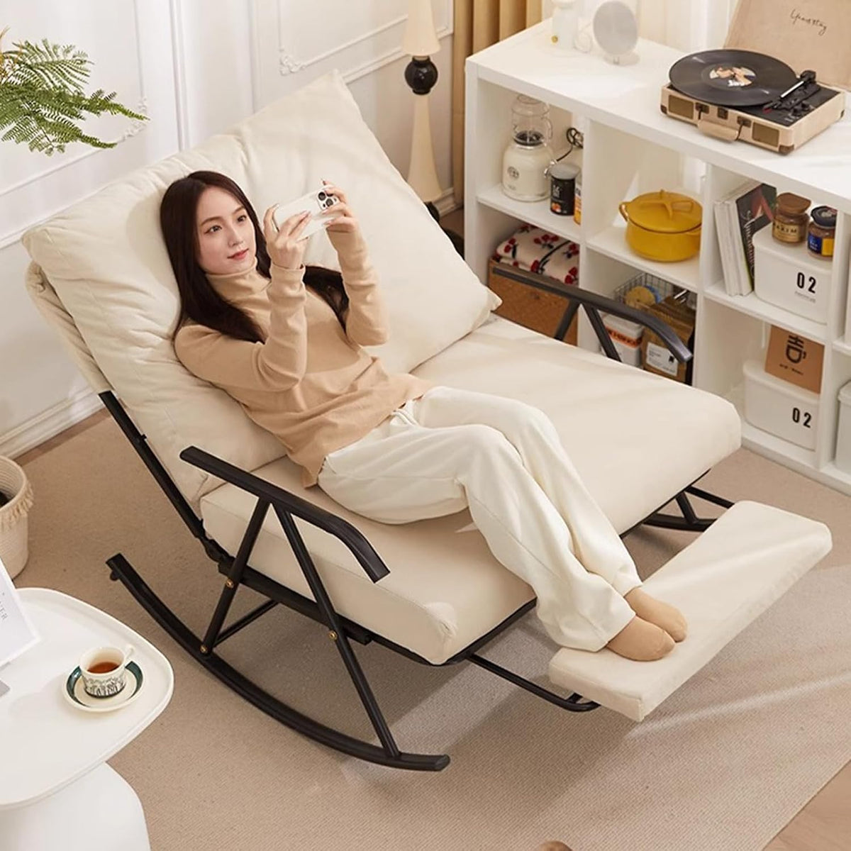 92cm Wide Double Rocking Chair,Featuring an Adjustable backrest and Retractable footrest, Suitable for Balconies, bedrooms, and Living Rooms Green