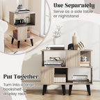 GOFLAME 3-Tier End Table Set of 2, Wood Sofa Side Table with Open Storage Shelves, Plastic Legs, Geometric Bedside Table, Modern Nightstand for Living Room, Bedroom, Small Spaces, Gray