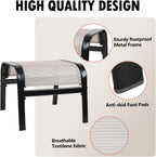 Patio Outdoor Ottoman 2 Set, Portable Footstools Textliene Metal Foot Rest Beige