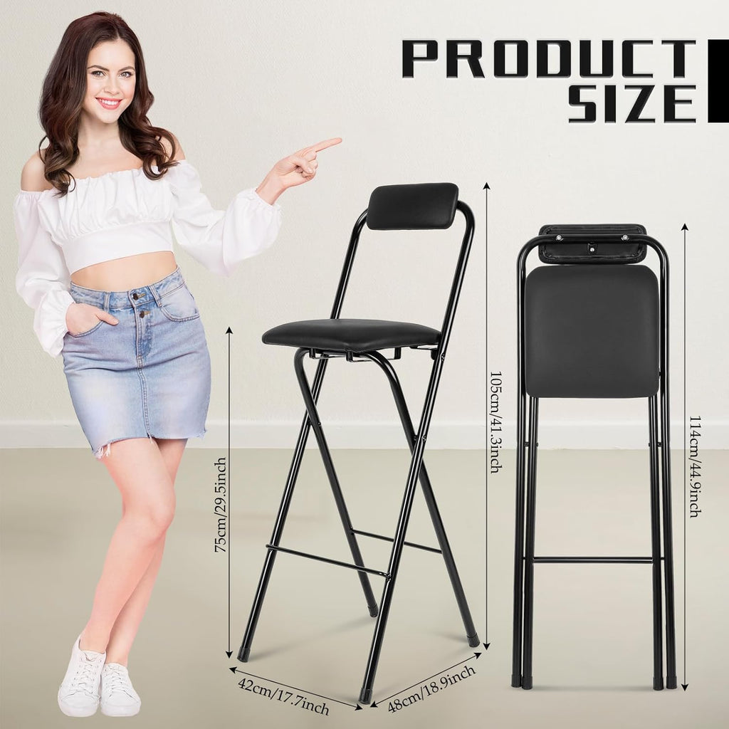 Thyle 1 Pcs Folding Bar Stool with Backrest Counter Height Seat,29.5 Inch | Tall Foldable Design for Kitchen Island Cafe Dining, Portable Space-saving, Leather Padded Seat Back, Metal Frame