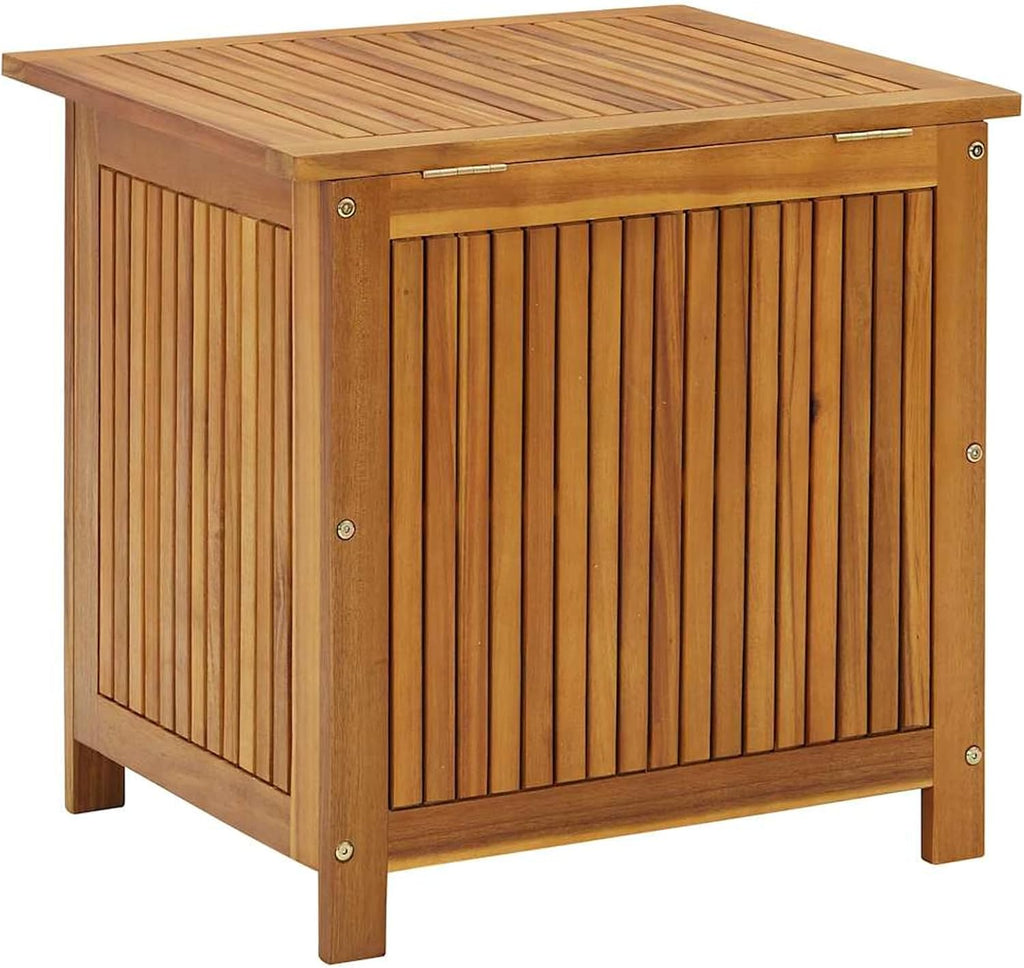 Gecheer Wooden Storage Box, Garden Storage Bench with Water-Resistant Bag, 60x50x58 cm Solid Acacia Wood Organizer for Outdoor Indoor Use