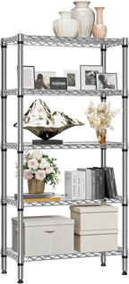 M MZG 1250 lbs 5 Tier Shelf Metal Storage Shelves Shelving Wire Rack Heavy Duty Closet Organizers for Garage Kitchen Bathroom Laundry Chrome 13.8" D x 29.5" W x 59.5" H