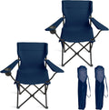 Portable Camping Chair 2 Pack, Folding Outdoor Chair with Cup Holder & Side Pocket for Camping, Hiking, Picnic, Beach (Navy Blue, 2 Pack)