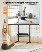 Heavy Duty Floor TV Stand for 50-100 Inch TVs, 220 lbs, Max VESA 800x600mm | Large Height Adjustable Tall Steel TV Cart with Storage Shelf for Living Rooms, Offices, Gyms, Classrooms, and Events, Black