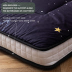 MAXYOYO Futon Mattress, Japanese Floor Mattress Folding Sleeping Pad | Black Moon and Star Quilted Mattress Topper, Extra Thick Breathable Floor Lounger Guest Couch for Camping, Queen