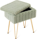 Wimarsbon Faux Mink Fur Storage Ottoman, Modern Soft Footstool, Storage Bench with Metal Legs, Vanity Seat, Fur Stool, Ottoman Coffee Table, Makeup Chair, Vanity Stools for Bedroom (Light Green) | Luxurious soft faux mink fur upholstery, Sleek golden