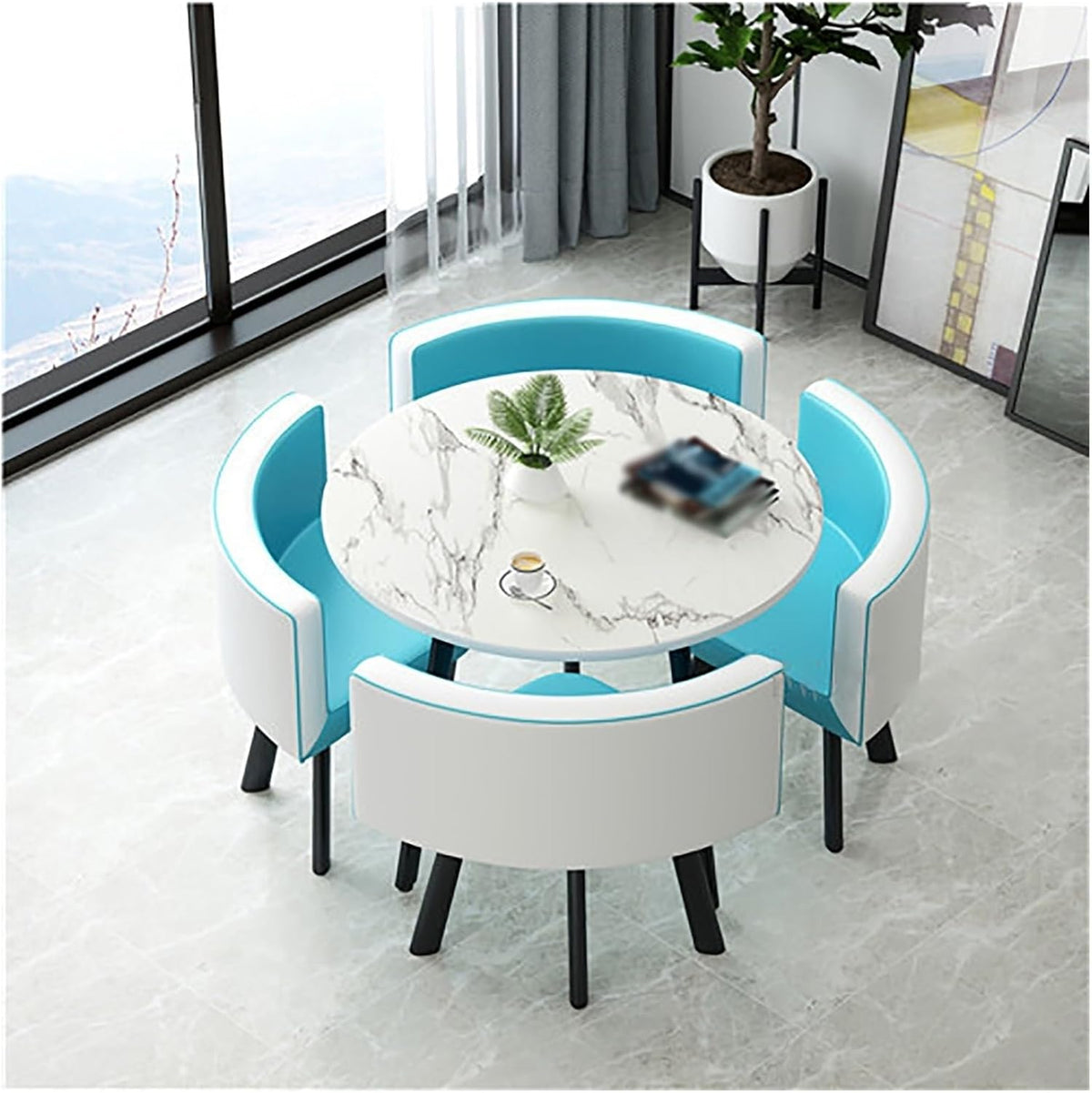 Reception Table and Chair Set, Space-Saving Small Round, Office Club Negotiation Coffee Table, for Home Living Room Balcony Cafe Meeting Break