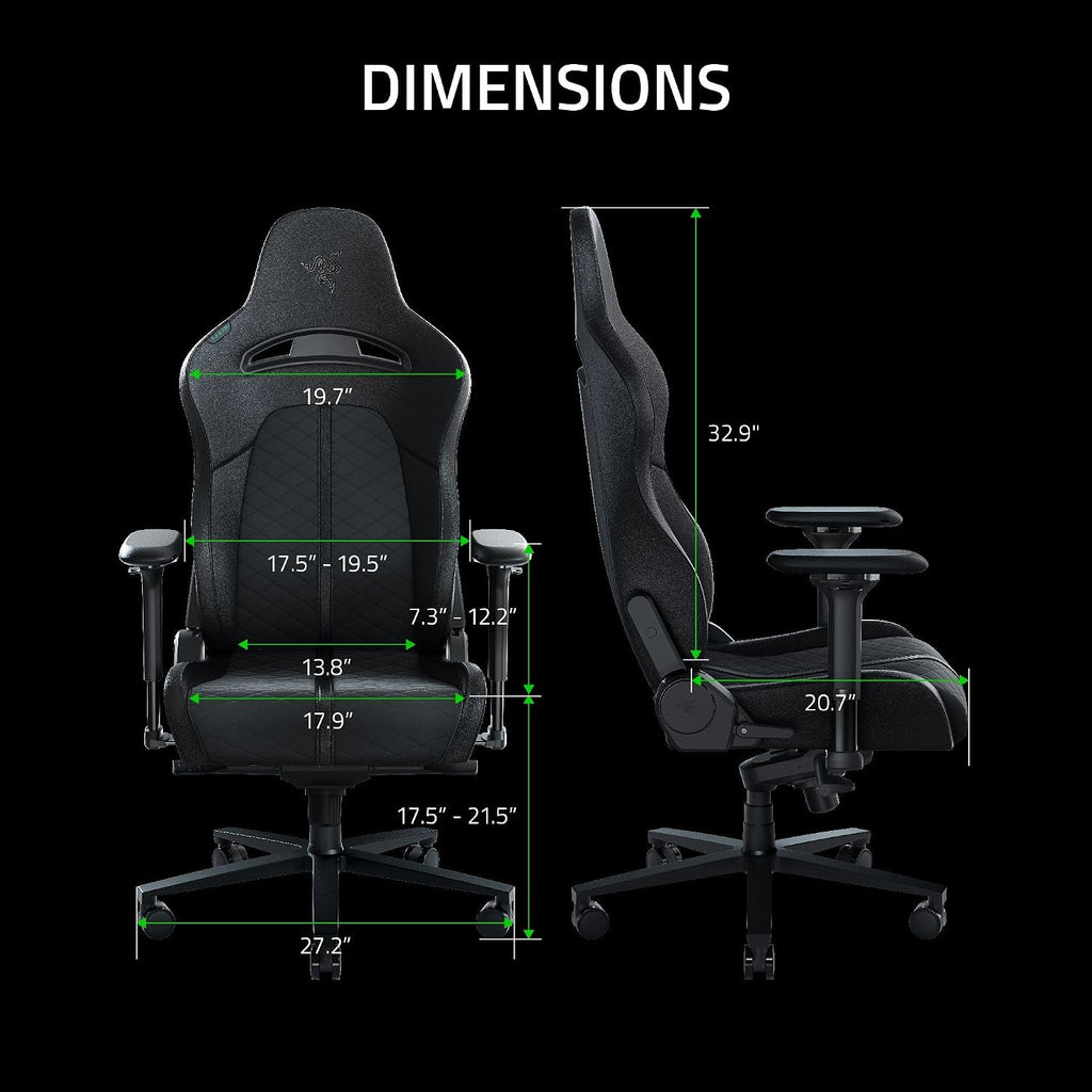 Razer Enki Gaming Chair, Built-in Lumbar Arch, All-Day Comfort, Black | Optimized Cushion Density, Dual-Textured, Eco-Friendly Synthetic Leather, Adjustable 152-degree Recline