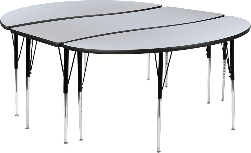 Flash Furniture Emmy 2 Piece 86" Oval Wave Flexible Grey Thermal Laminate Activity Table Set - Standard Height Adjustable Legs | Height Adjustable, Flexible, Durable Construction, Commercial Use