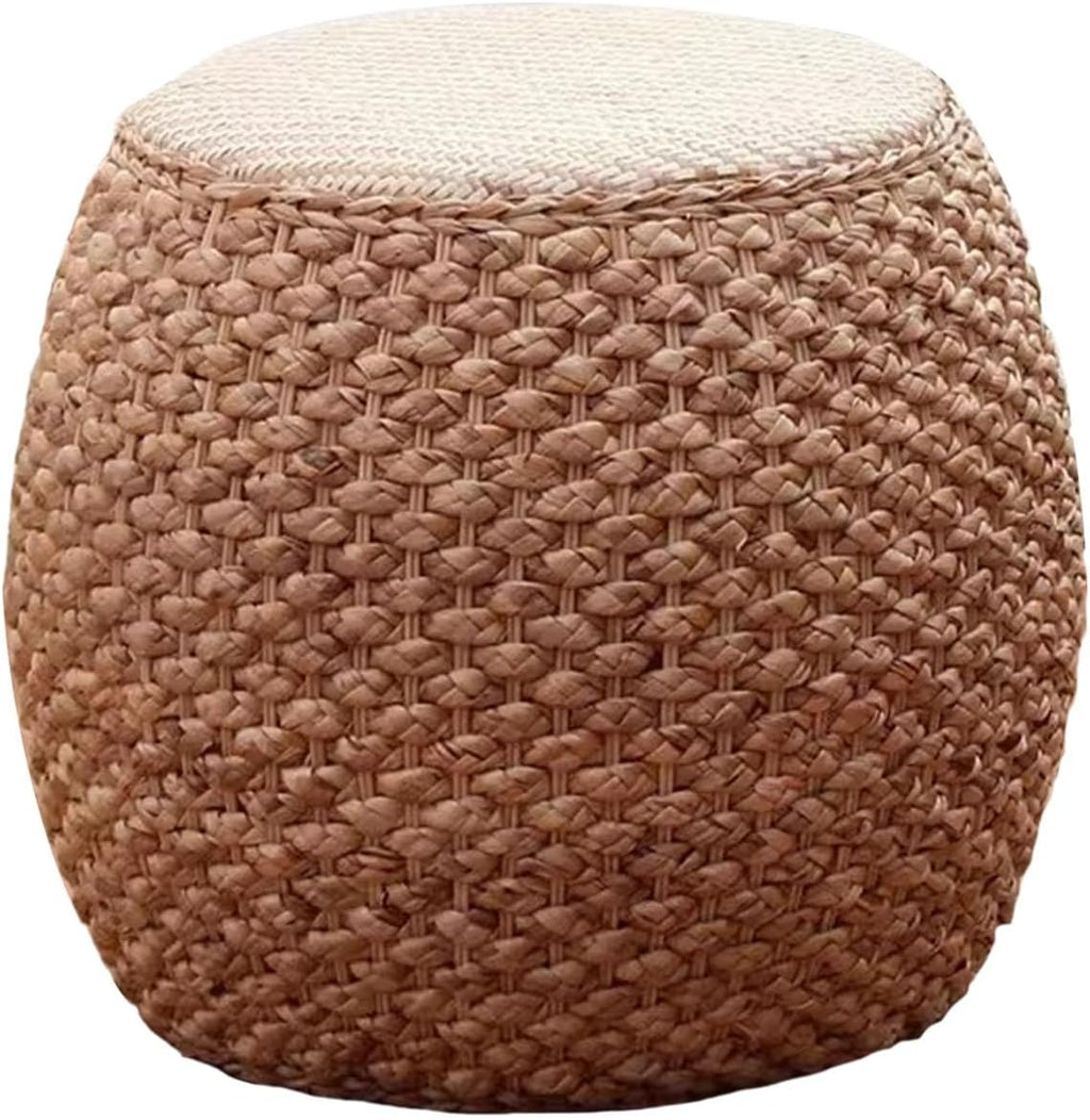 Round Ottoman Natural Seagrass Braided Poof Hand Weaving Round Ottomans Boho Footrest Stool for Home Living Room Bedroom Patio(37cm/14.5in)