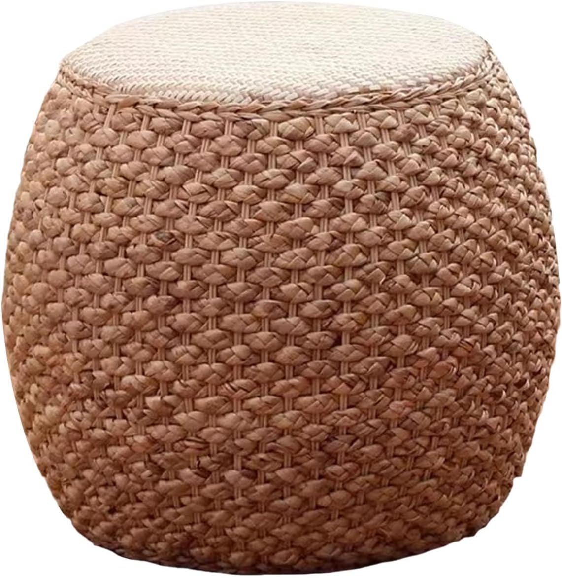 Round Ottoman Natural Seagrass Braided Poof Hand Weaving Round Ottomans Boho Footrest Stool for Home Living Room Bedroom Patio(37cm/14.5in)