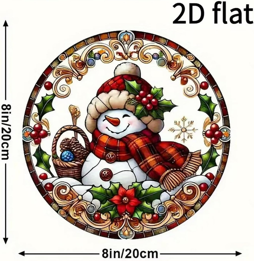 7.87inch Christmas Sun Catcher for Window Hanging with Snowman Designs Round Acrylic Hanging Suncatcher for Garden Decor ，Wall Home, Kitchen, Housewarming Women Neighbor Winter Xmas Decor Gifts