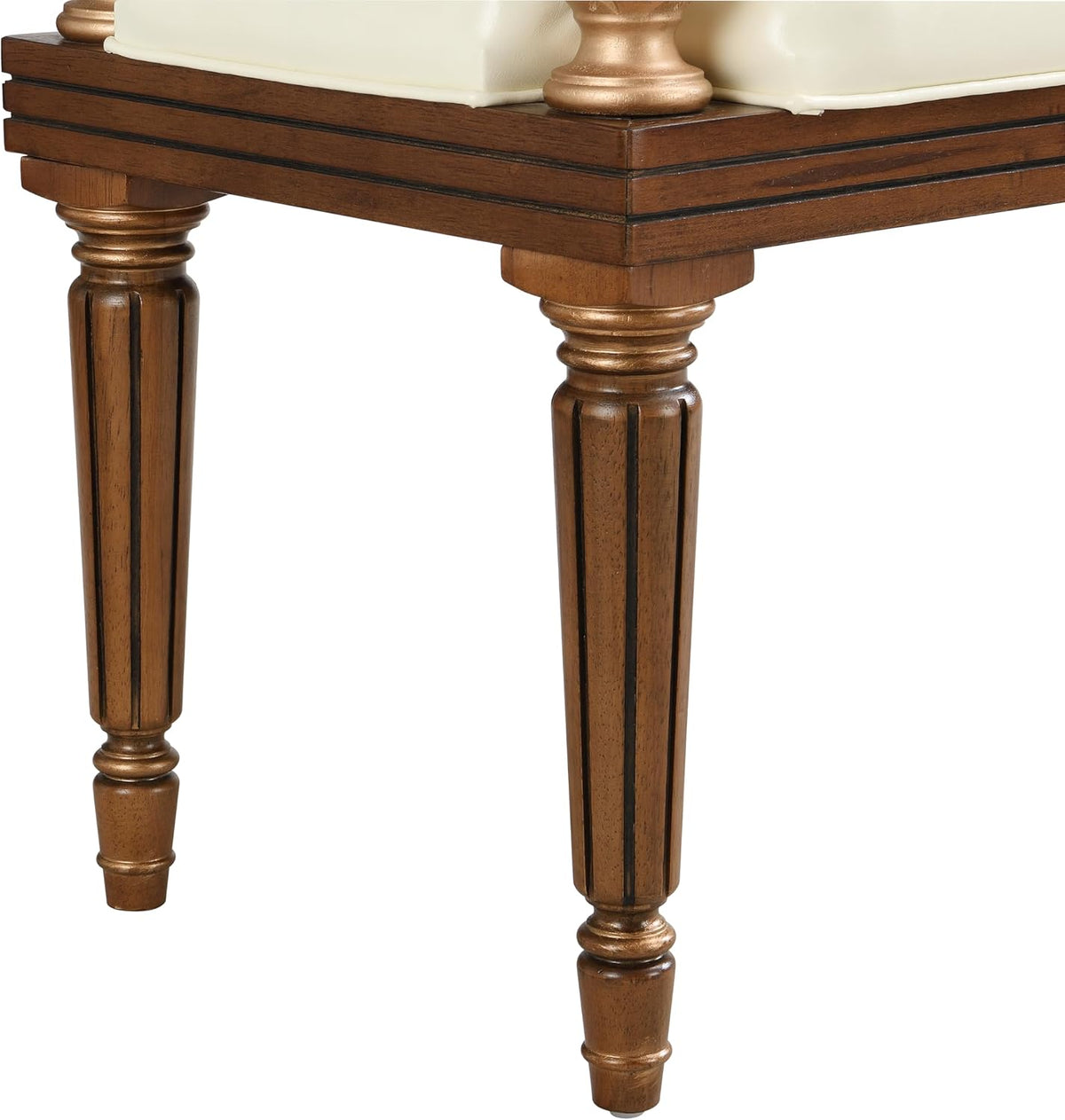 Christopher Knight Home Yae Luxurious PU Leather Upholstered End of Bed Ottoman, Wooden Living Room Ottoman Bench with Fluted Legs/Cylindrical Arm, Long Entryway Bench with Button Tufting, Brown+Beige