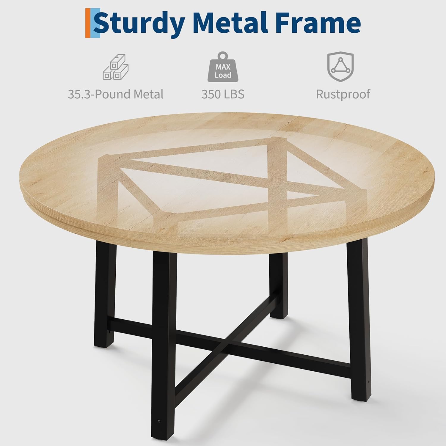 IDEALHOUSE 47" Round Dining Table for 4, Kitchen Dining Room Table with Sturdy Metal Frame, Wood Circle Kitchen Table for Space Saving - Natural Oak (No Chairs)