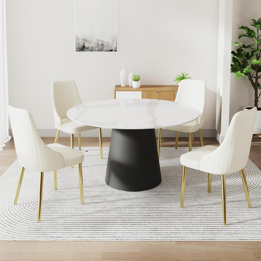 Upholstered Dining Chairs Set of 4,36.6" Modern Accent Dining Chair with Gold Metal Frame&Backrest,Faux Leather Dining Chair for Living Room/Dining Room/Reception Room/Studio/Small Place(Beige)