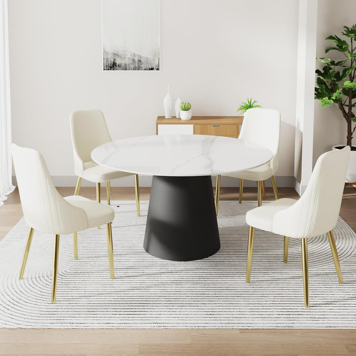 Upholstered Dining Chairs Set of 4,36.6" Modern Accent Dining Chair with Gold Metal Frame&Backrest,Faux Leather Dining Chair for Living Room/Dining Room/Reception Room/Studio/Small Place(Beige)