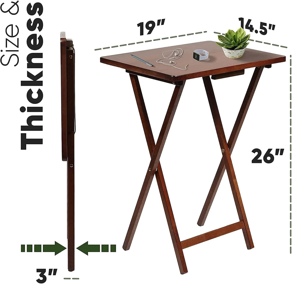 PJ Wood - 5-Piece Wooden Folding TV Tray Table Set - Honey Oak Snack Tables | Rubberwood Construction, 19.09 x 14.57 x 26 in, Folds To 3 in Thick, 40 lb Capacity, No Assembly Required