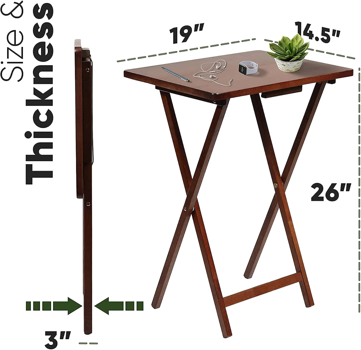 PJ Wood - 5-Piece Wooden Folding TV Tray Table Set - Honey Oak Snack Tables | Rubberwood Construction, 19.09 x 14.57 x 26 in, Folds To 3 in Thick, 40 lb Capacity, No Assembly Required