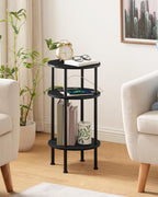 CHOEZON Small Round Side Table with Charging Station, 3-Tier Round End Table for Small Spaces, Nightstand for Living Room, Bedroom, Black TBZ06UBB
