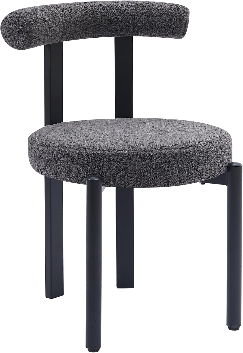 Boucle Dining Chairs Set of 4 Kitchen & Dining Room Chairs(Gray) | Mid Century Modern Upholstered Dining Chairs with Curved Backrest and Black Metal Legs