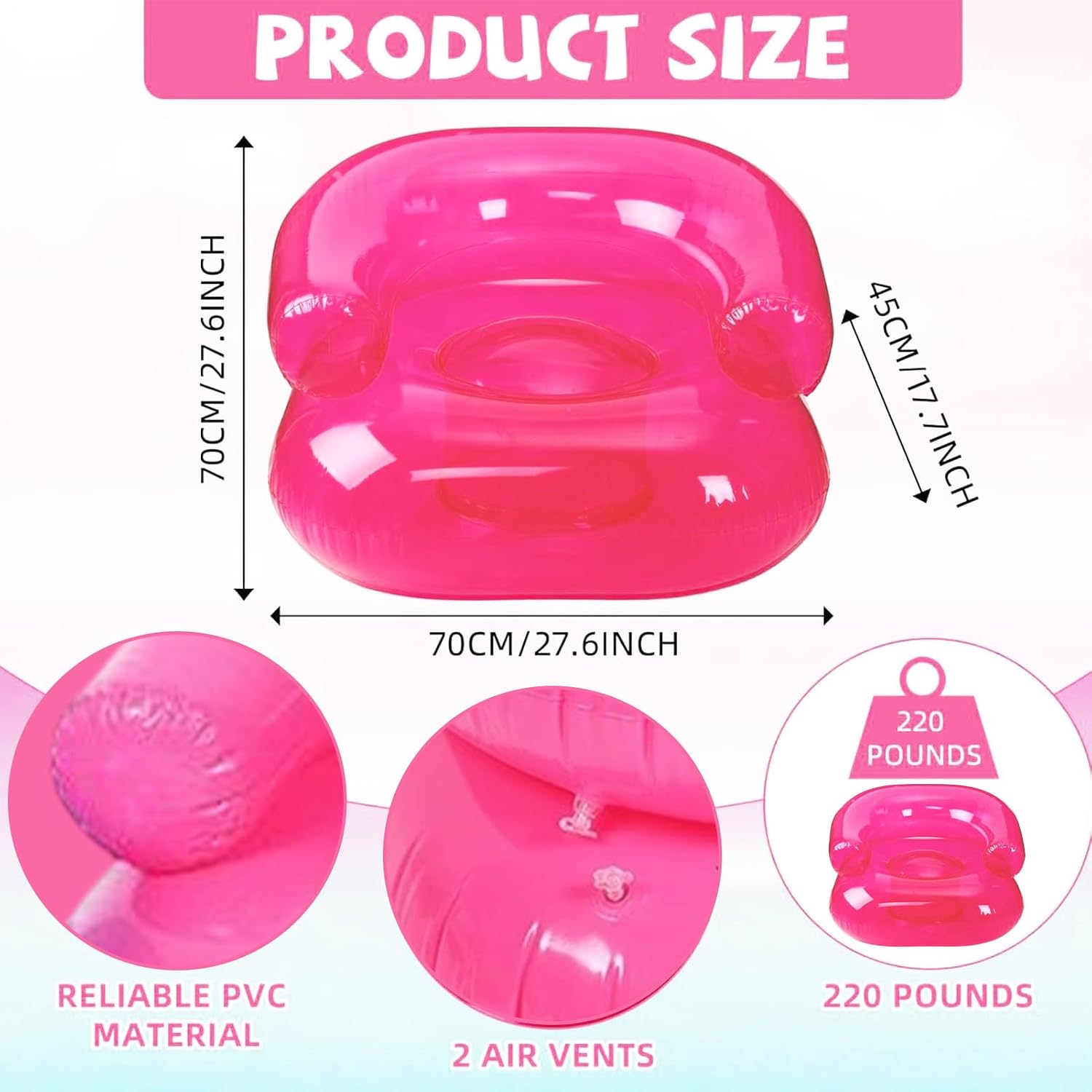 Inflatable Chair, Waterproof PVC Blow Up Chairs with 2 Air Vents, Portable Swimming Aider, Floating Seat for Boys Girls, Air Couches for Camping