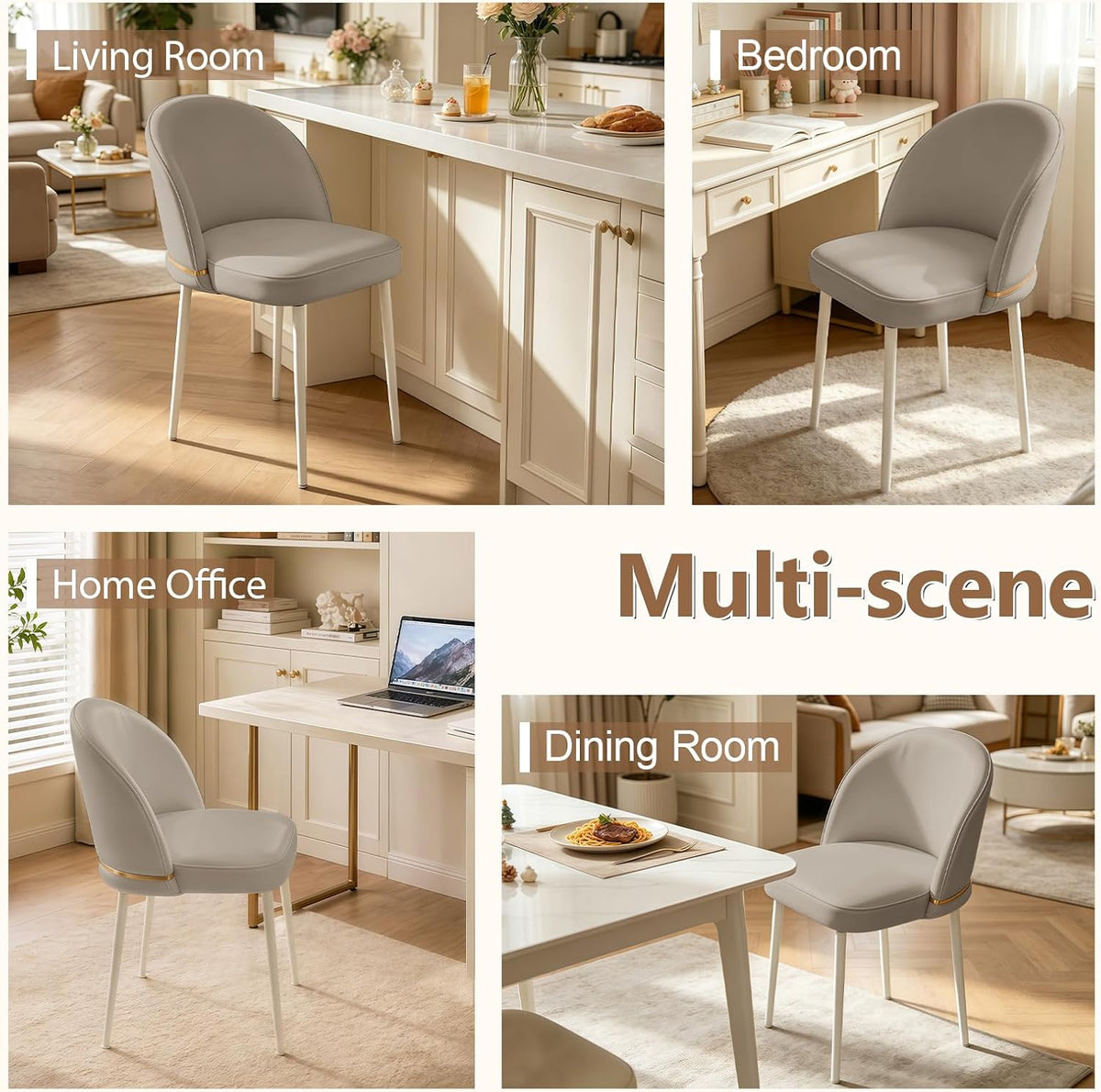 Modern Dining Chairs Set of 4, Swivel Upholstered Dining Chair with Metal Legs, Curved Backrest for Dining Room, Restaurant, Grey