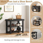 Sweetcrispy Shoe Rack Bench, 3-Tier Bamboo Entryway Storage Organizer, 286lb Capacity, Shoes Stand for FrontDoor Entrance, Bedroom, Living Room, Bathroom, Balcony, 19 Inches Length, Black