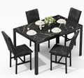 AWQM Products 5-Piece Marble Dining Set, Modern Kitchen Table and Chairs for Dining Room, Compact Space Saving Furniture, Dinette, 4 Upholstered Velvet Chairs - Black