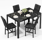 AWQM Products 5-Piece Marble Dining Set, Modern Kitchen Table and Chairs for Dining Room, Compact Space Saving Furniture, Dinette, 4 Upholstered Velvet Chairs - Black