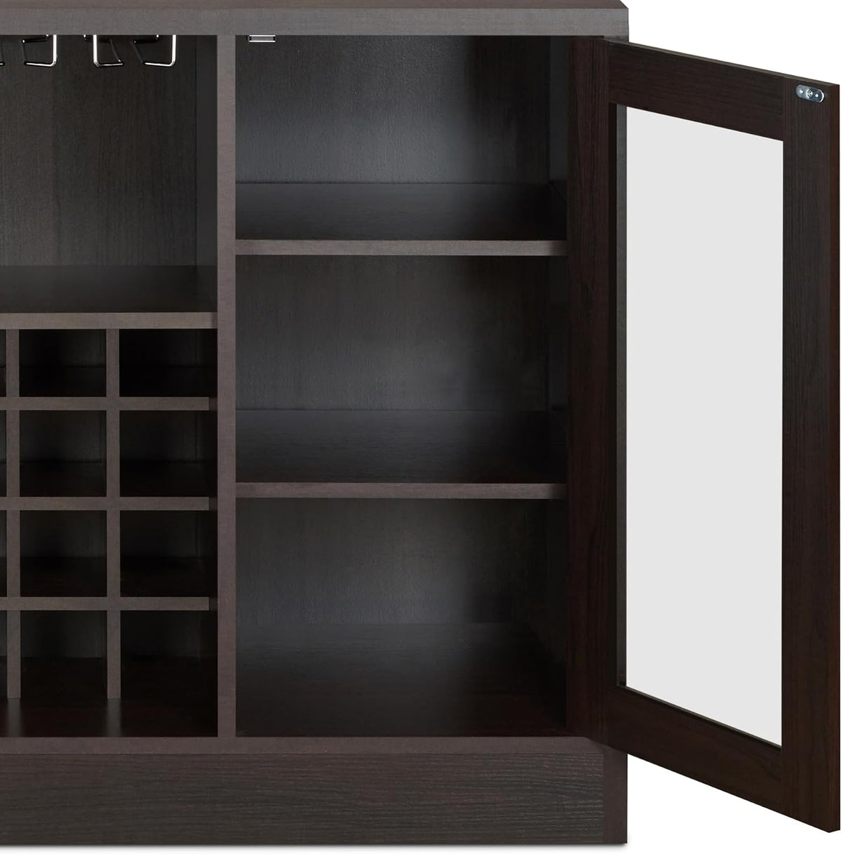 Knocbel Wooden Storage Wine Cabinet with Glass Door and 2 Interior Shelves, Console Table Buffet Sideboard Server with Drawers and Open Compartments for Kitchen 16" D x 47" W x 33" H Espresso