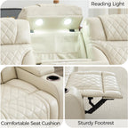 Power Recliner Sofa with Adjustable Headrest, Wireless Charger for Living Room, Electric Reclining Couch with LED Lights, Faux Leather 3 Seaters with Recliner,Home Theater Seating w/ LED Lights,Beige