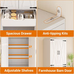 Unikito 71" Tall Kitchen Pantry Storage Cabinet with Farmhouse Barn Doors | Storage Drawer, Adjustable Shelves, Wooden Freestanding Cupboard, Versatile for Kitchen, Dining Room, Bathroom, Utility Room