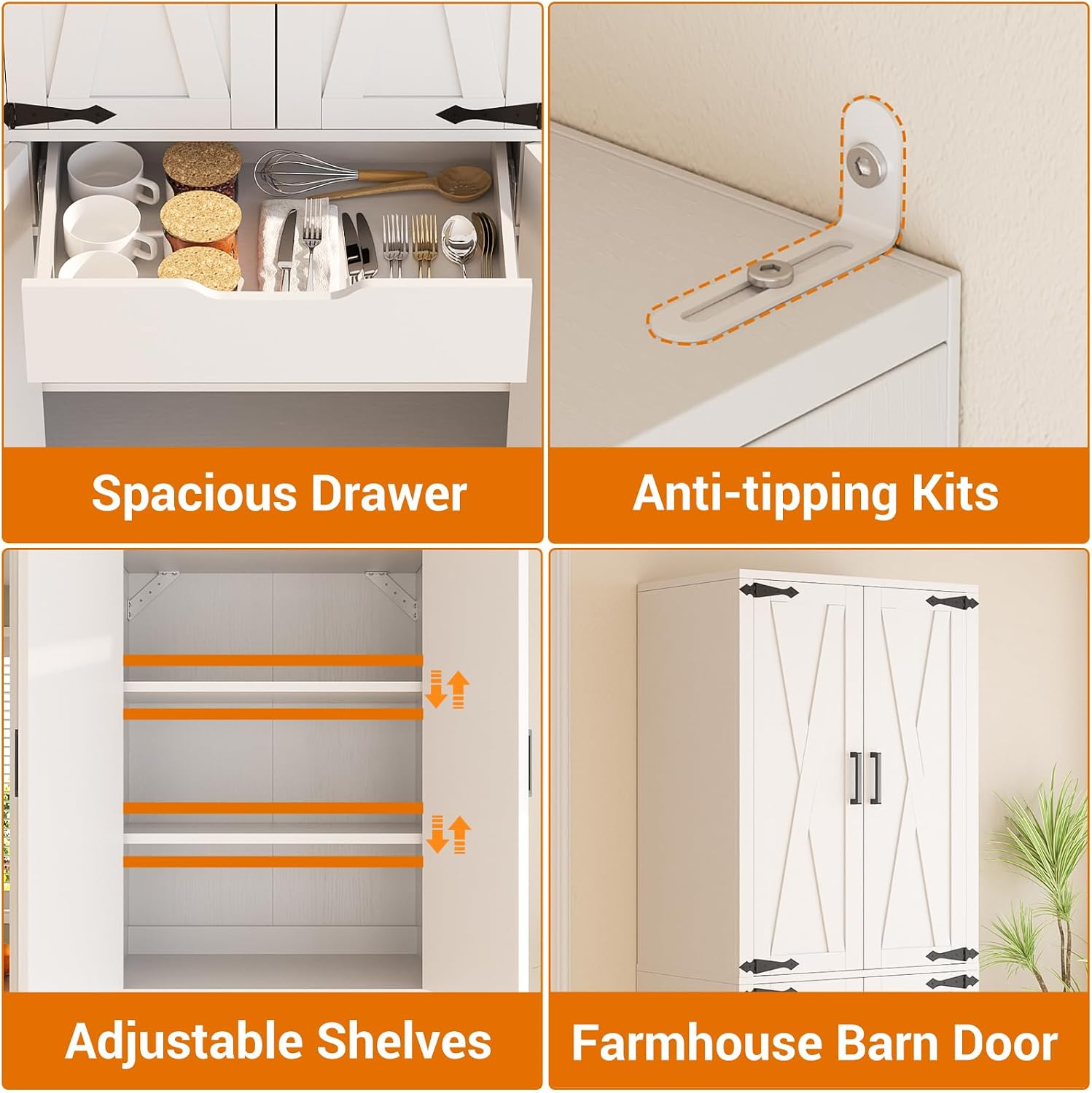 Unikito 71" Tall Kitchen Pantry Storage Cabinet with Farmhouse Barn Doors | Storage Drawer, Adjustable Shelves, Wooden Freestanding Cupboard, Versatile for Kitchen, Dining Room, Bathroom, Utility Room