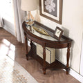 PADMA HOUSE 2-Tier Traditional Wood Semi-Circle Sofa Table with Glass Top | Cherry Walnut 45.3"W*17.7"D*30.9"H, Half-moon Console Table with Shelf for Living Room, Glass Entry Table for Homeoffice