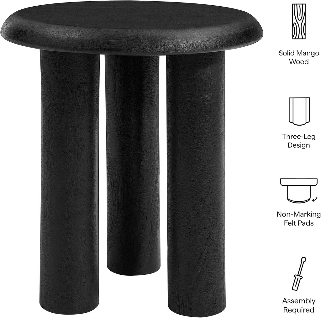Modway Mavina Mango Wood Round Side Table in Black - Modern Wood Accent Table for Living Room